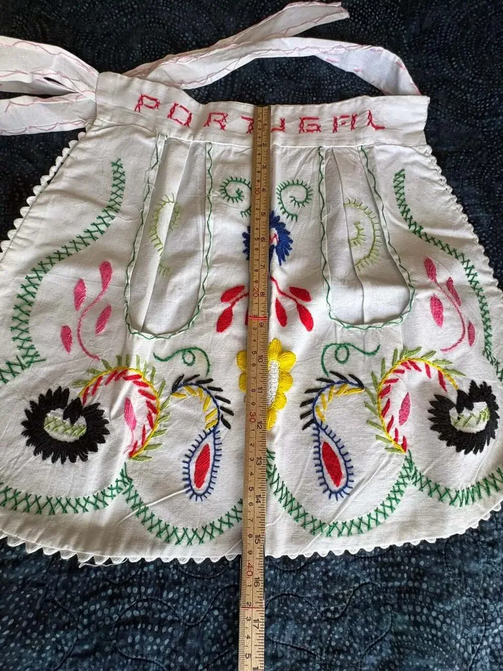 Vintage Hand Embroidered Portugal Folk Art Kitchen Apron